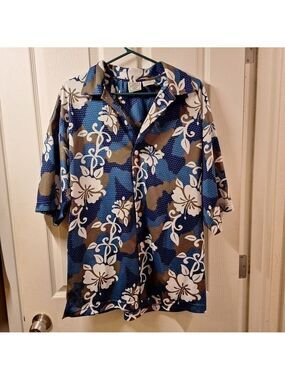 Intrinsic Blue Floral Button Up Mesh Shirt Large